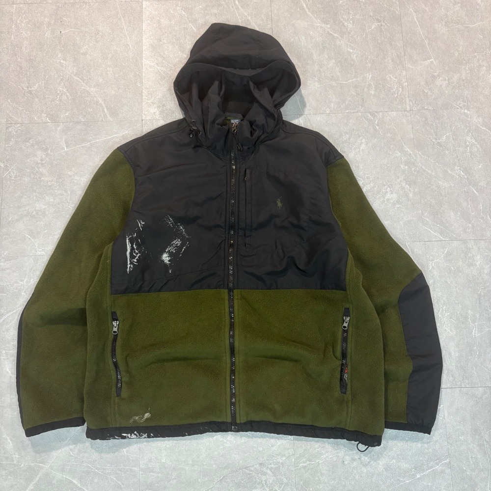 Vintage polo ralph lauren green and black polartech fleece zip up size large